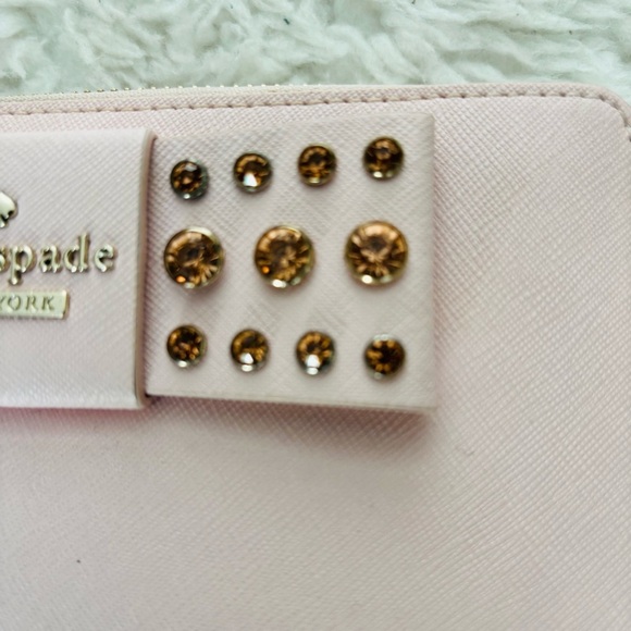 Kate Spade Pink Leather w/ Bow w/ Rhinestone zip around Long Wallet - Picture 12 of 16
